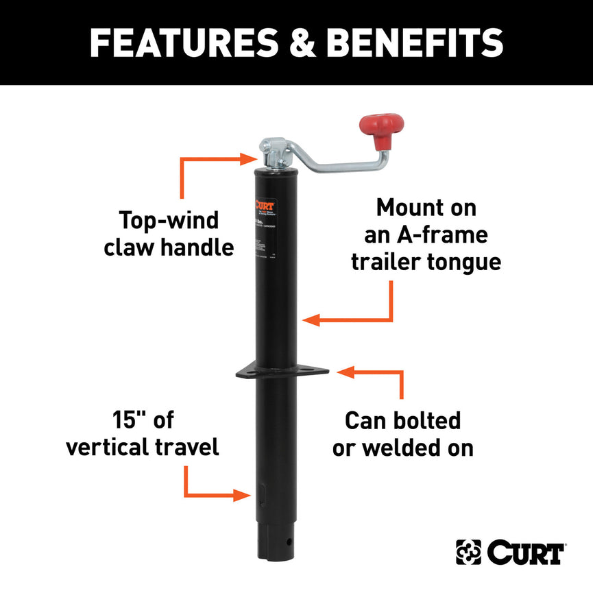 CURT A-Frame Jack with Top Handle (5,000 lbs, 15" Travel) Trailer Jack