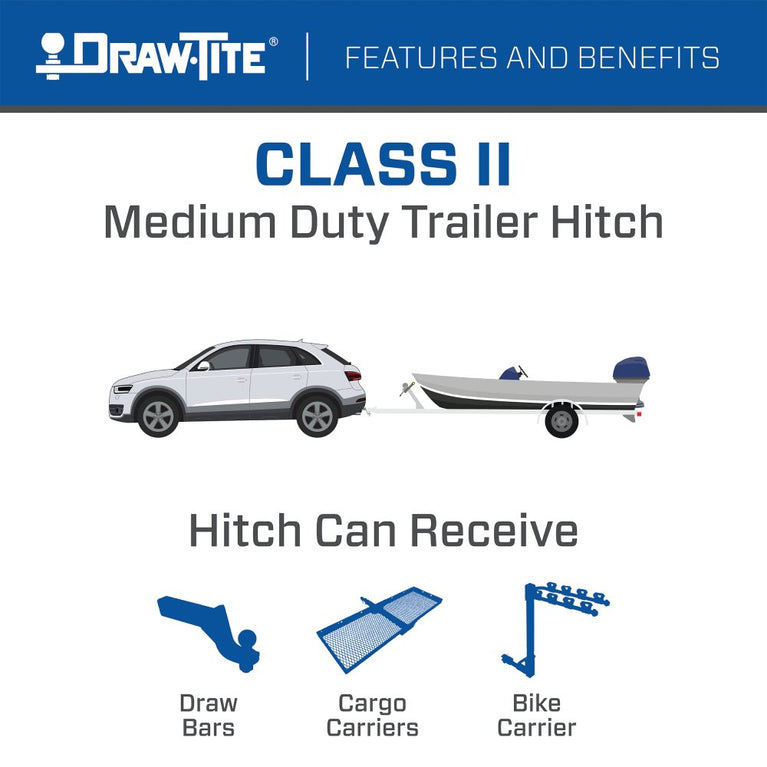 2019-2023 Toyota RAV4 Draw-tite Class 2 Trailer Hitch, 1-1/4 Inch Square Receiver Bundle w/ Plug-n-Play T-One Wiring Harness