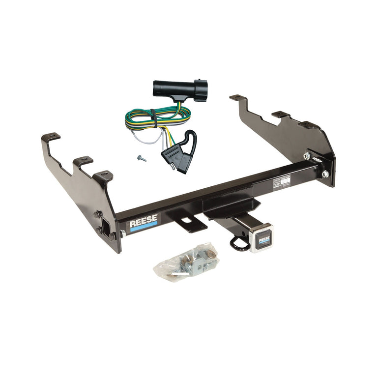 1980-1986 Ford F-150 w/Deep Drop Bumper, Except w/Custom Fascia Reese Towpower Class 3 Trailer Hitch, 2 Inch Square Receiver Bundle w/ Plug-n-Play T-One Wiring Harness