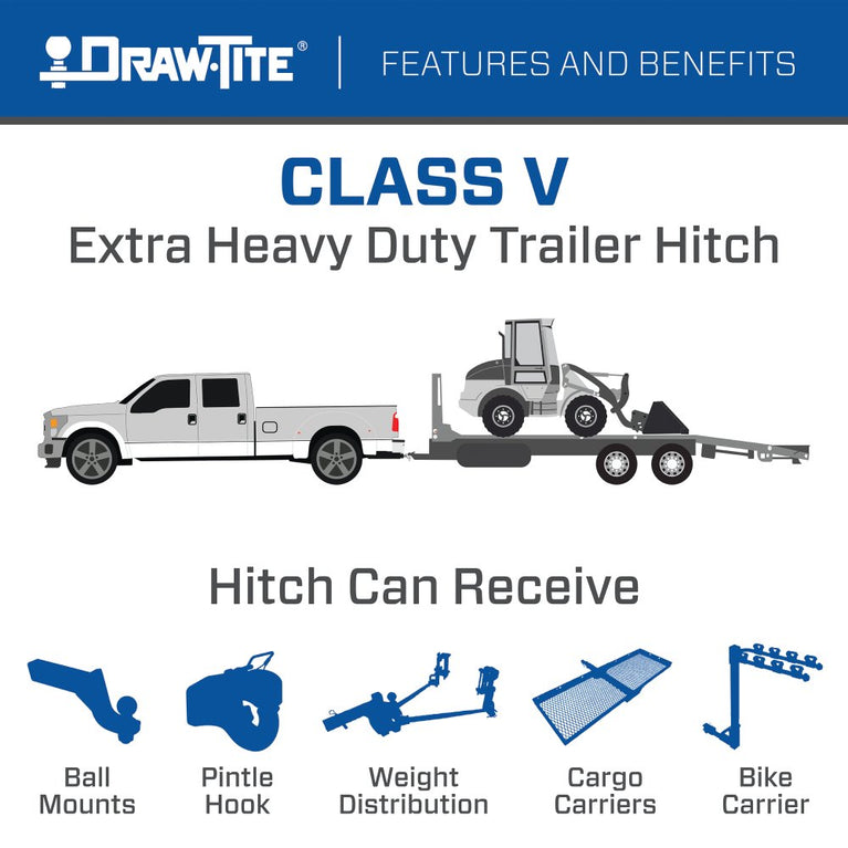 2011-2014 Chevrolet Silverado 2500 HD Draw-tite Class 5 Trailer Hitch, 2 Inch Square Receiver Bundle w/ Plug-n-Play T-One Wiring Harness